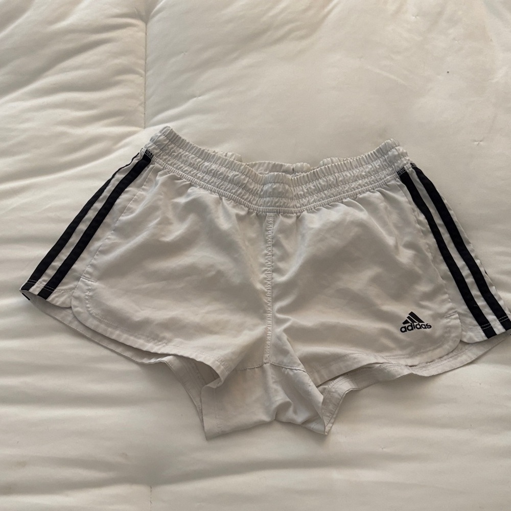 adidas White Women's Athletic Shorts with Black Side Stripes